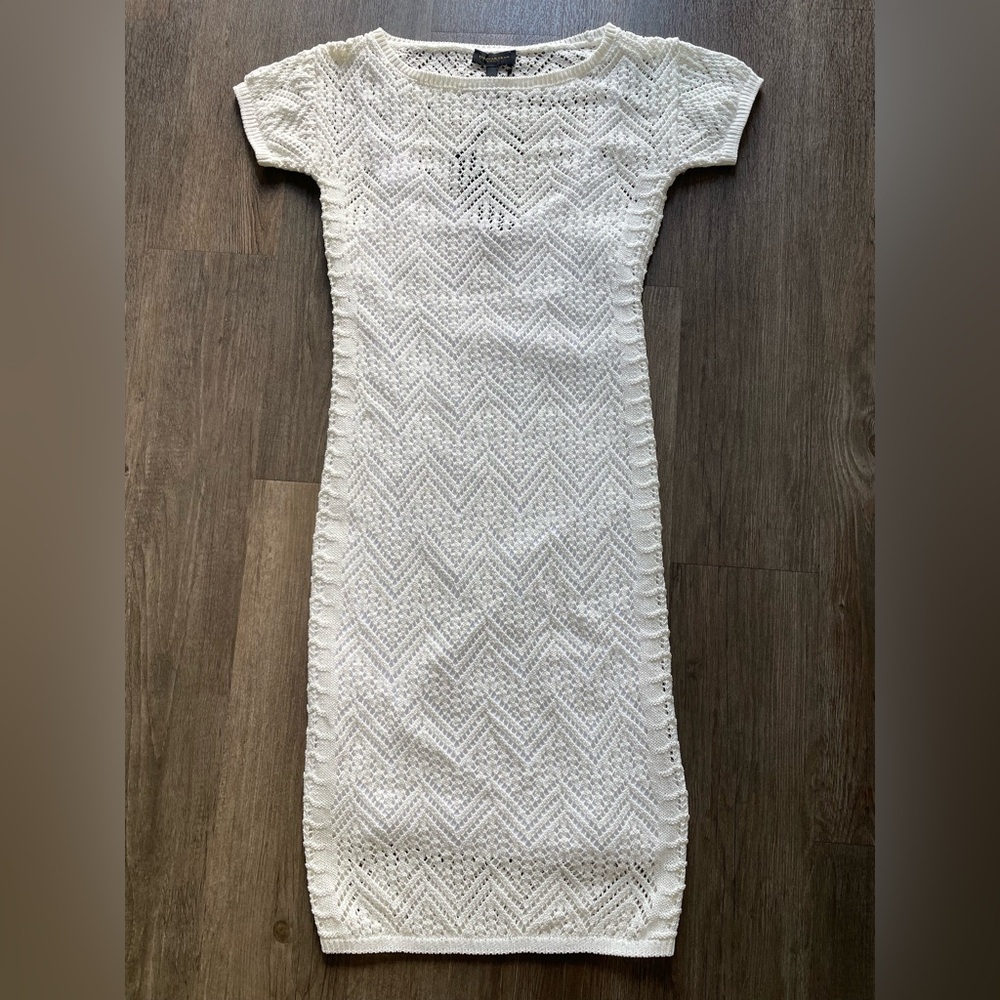 NEW Donna Karan Crochet Shift Dress Womens XS Short Sleeve Geometric Lined $325